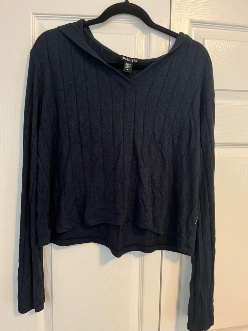 Athleta Dark Navy Ribbed Hooded Pullover